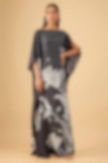 Black Viscose Twill Floral Printed Kaftan Vacation Dress by Kalista at Pernia's Pop Up Shop