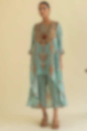 Turquoise Asymmetric Tunic Set by Kalista