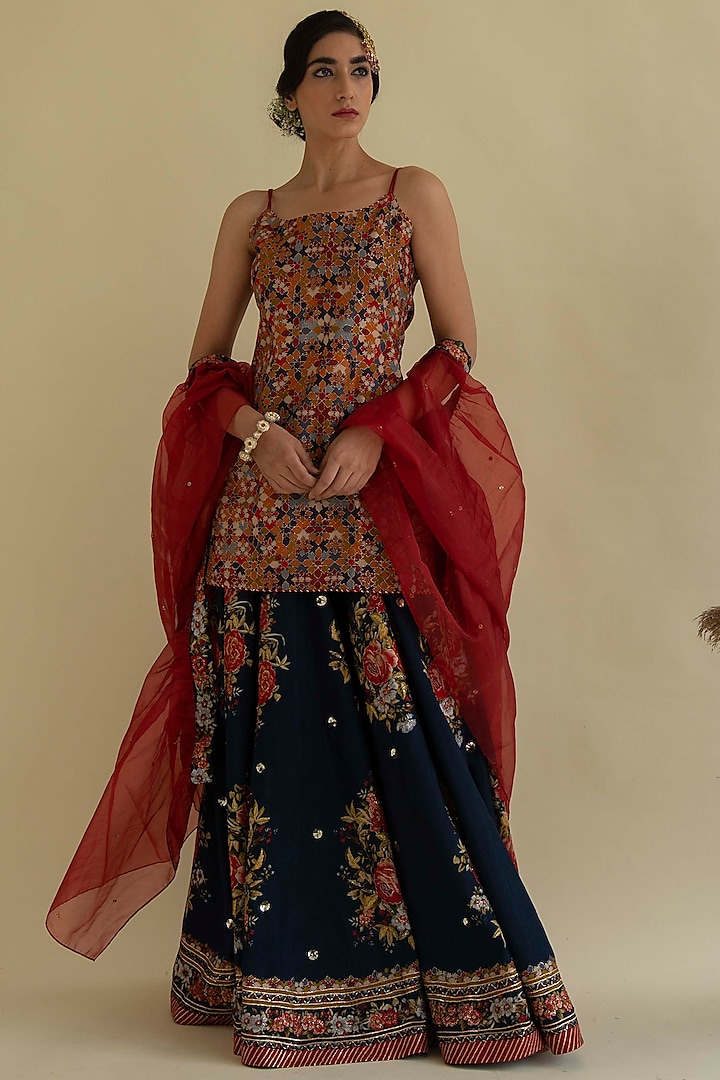 Multi Colored Viscose Embroidered Gharara Set by Kalista