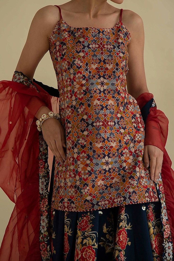 Multi Colored Viscose Embroidered Gharara Set by Kalista at Pernia's Pop Up Shop