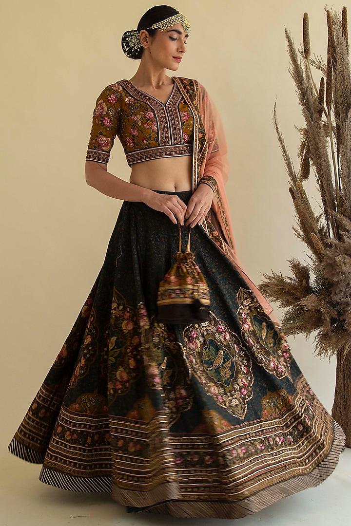 Brown Embroidered Lehenga Set by Kalista
