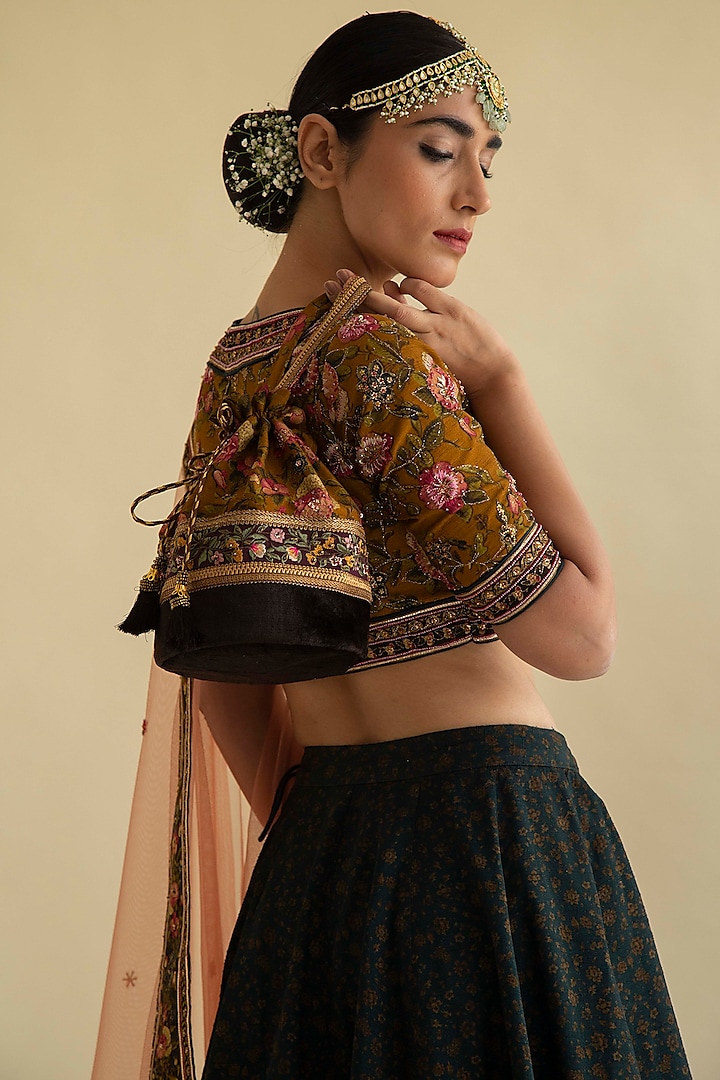 Black Silk Embroidered Wedding Lehenga Set by Kalista at Pernia's Pop Up Shop
