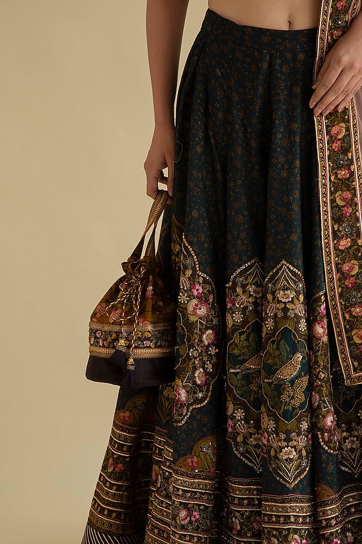 Black Silk Embroidered Wedding Lehenga Set by Kalista at Pernia's Pop Up Shop