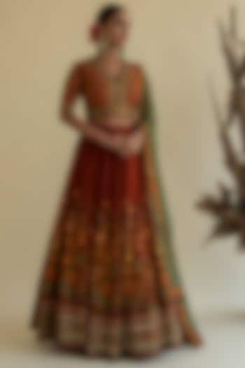 Maroon Embroidered Wedding Lehenga Set by Kalista at Pernia's Pop Up Shop