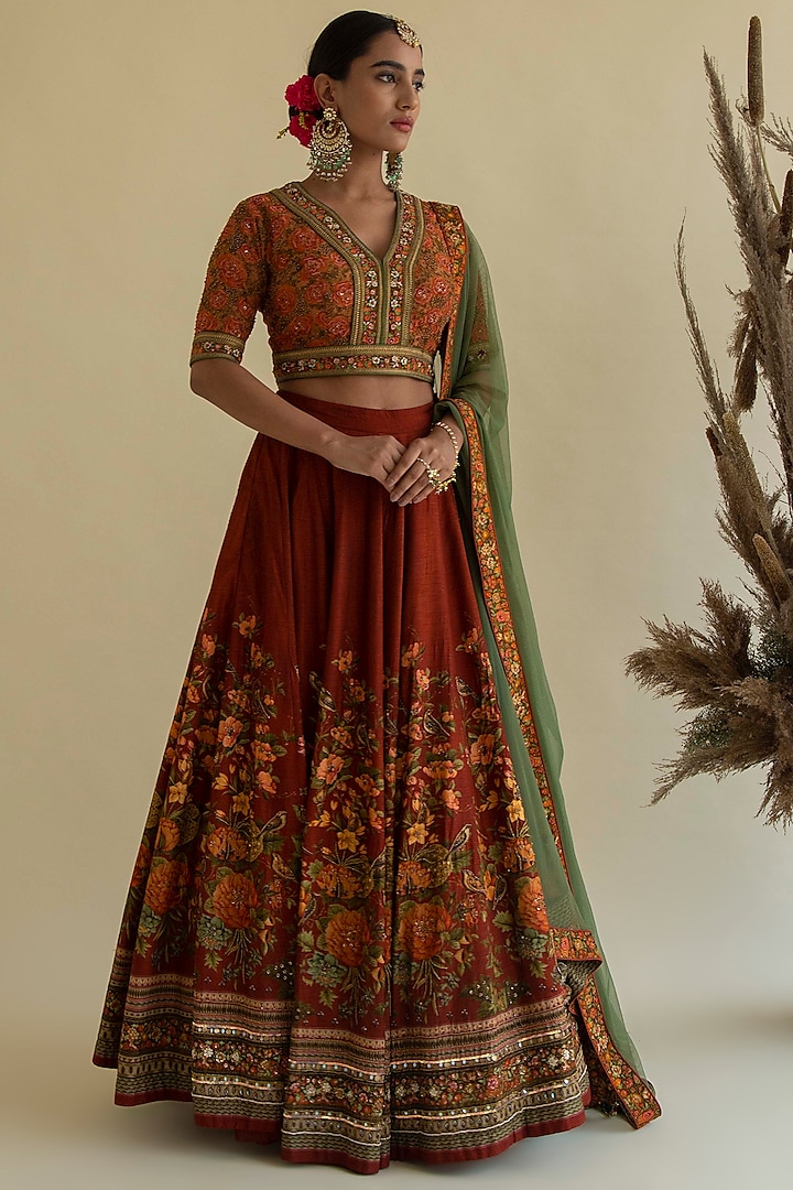 Maroon Embroidered Wedding Lehenga Set by Kalista at Pernia's Pop Up Shop