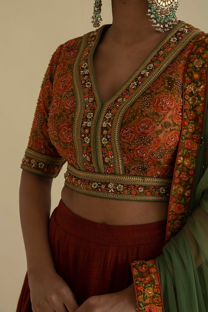 Maroon Embroidered Wedding Lehenga Set by Kalista at Pernia's Pop Up Shop