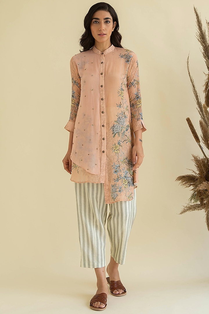 Peach Floral Printed Tunic Set by Kalista