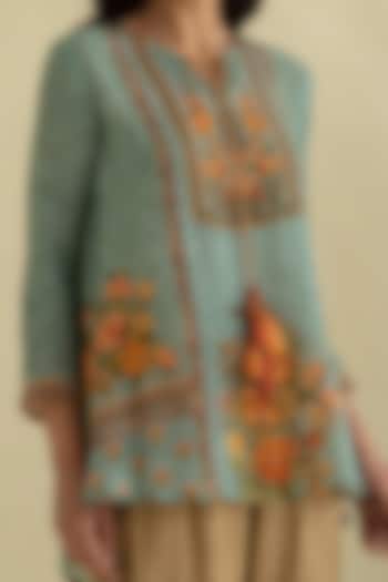 Turquoise Floral Printed Tunic Set by Kalista