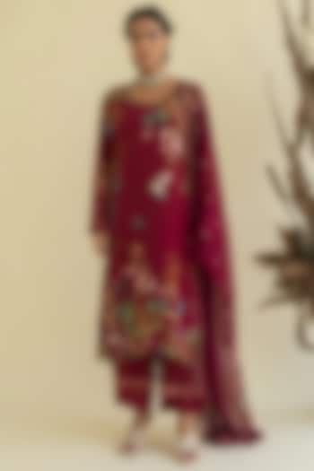 Wine Printed Kurta Set by Kalista at Pernia's Pop Up Shop