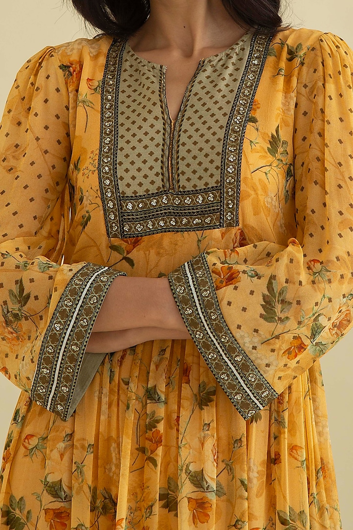 Yellow Printed & Embroidered Tunic by Kalista