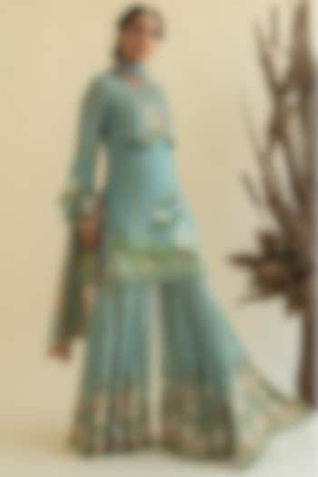 Sky Blue Viscose Georgette Printed Gharara Set by Kalista at Pernia's Pop Up Shop