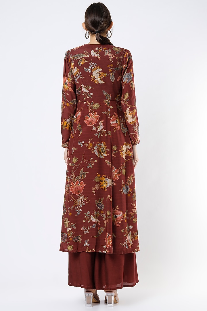 Maroon Floral Printed Jacket Set by Kalista at Pernia's Pop Up Shop