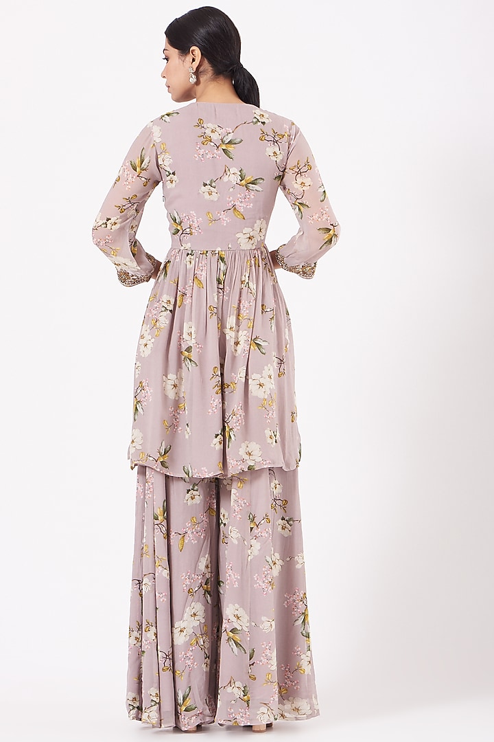 Blush Pink Georgette Floral Flared Gharara Set by Kalista at Pernia's Pop Up Shop