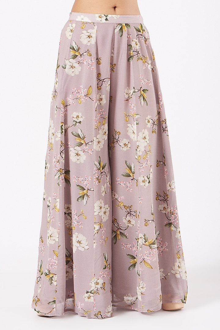 Blush Pink Georgette Floral Flared Gharara Set by Kalista at Pernia's Pop Up Shop