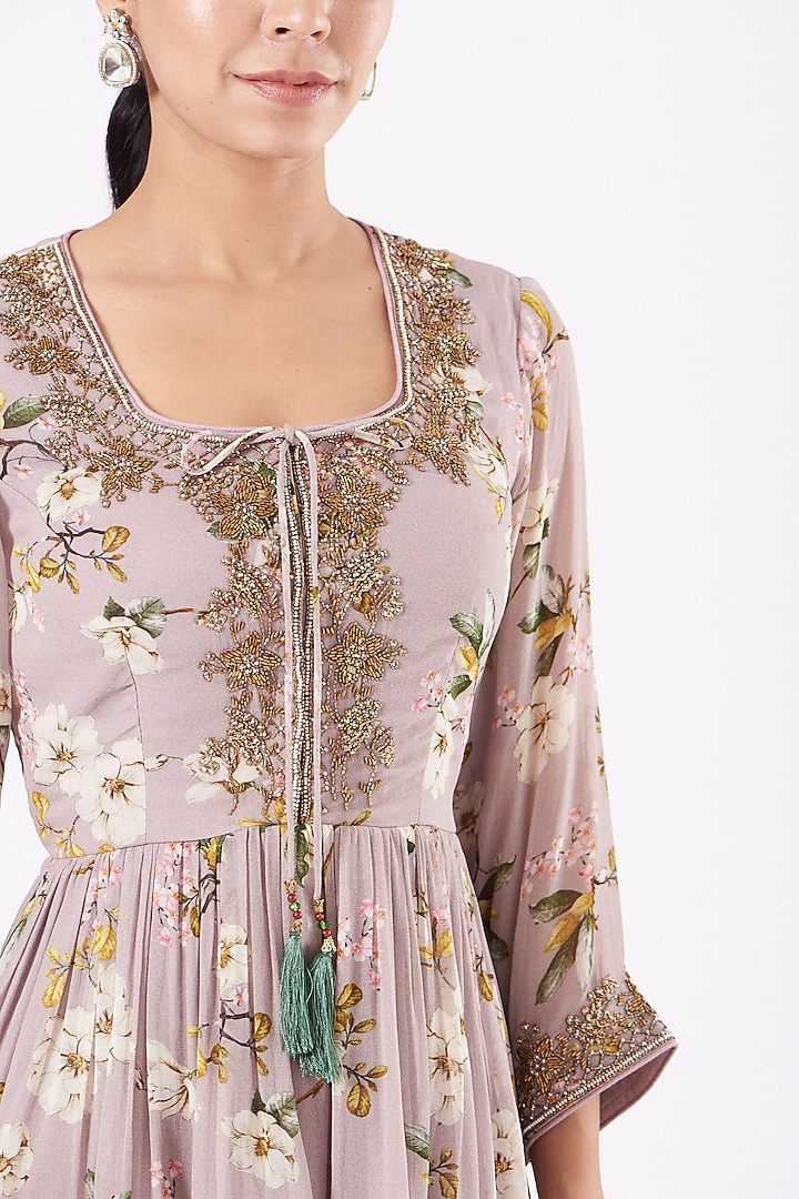 Blush Pink Georgette Floral Flared Gharara Set by Kalista at Pernia's Pop Up Shop