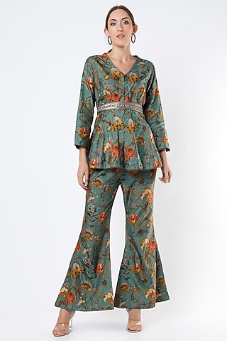 Olive Cotton Silk Co-Ord Set by Kalista