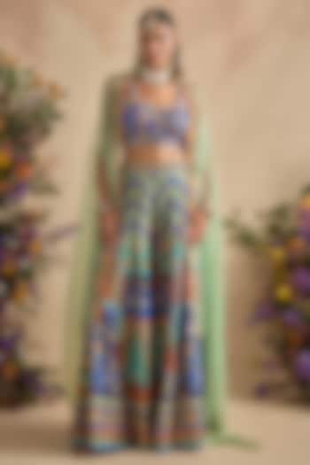 Multi-Colored Viscose Silk Flared Wedding Sharara Set by Kalista at Pernia's Pop Up Shop
