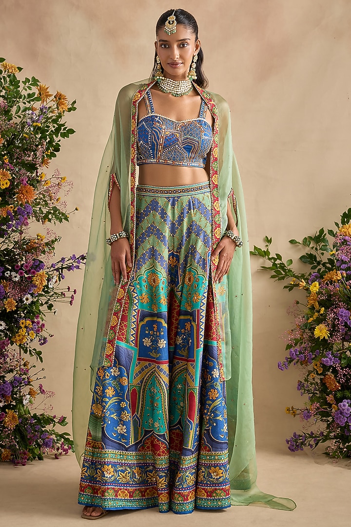 Multi-Colored Viscose Silk Flared Wedding Sharara Set by Kalista at Pernia's Pop Up Shop