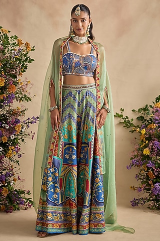 Multi-Colored Viscose Silk Flared Sharara Set by Kalista
