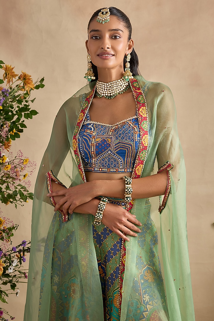 Multi-Colored Viscose Silk Flared Wedding Sharara Set by Kalista at Pernia's Pop Up Shop