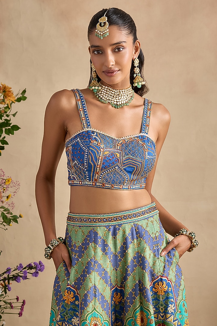 Multi-Colored Viscose Silk Flared Wedding Sharara Set by Kalista at Pernia's Pop Up Shop