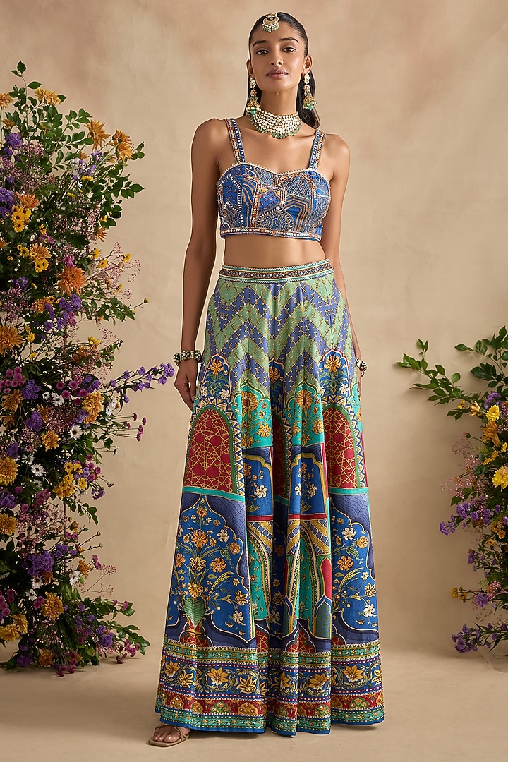 Multi-Colored Viscose Silk Flared Wedding Sharara Set by Kalista at Pernia's Pop Up Shop