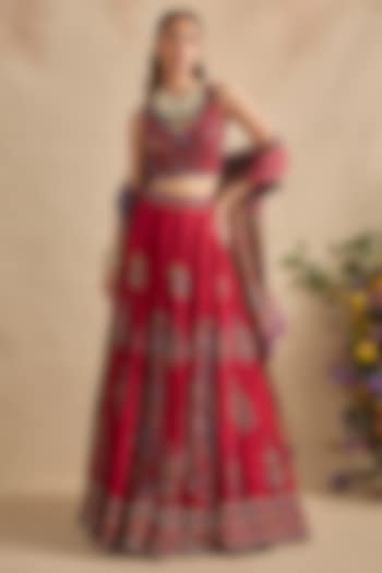 Magenta Viscose Silk Sequin Hand Embroidered Wedding Lehenga Set by Kalista at Pernia's Pop Up Shop