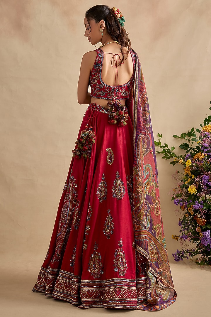 Magenta Viscose Silk Sequin Hand Embroidered Wedding Lehenga Set by Kalista at Pernia's Pop Up Shop