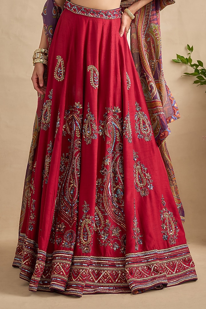 Magenta Viscose Silk Sequin Hand Embroidered Wedding Lehenga Set by Kalista at Pernia's Pop Up Shop