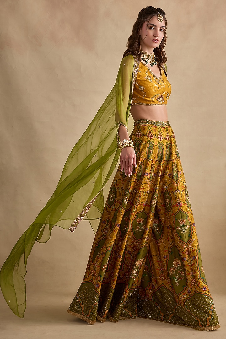 Mustard Viscose Silk Flared Wedding Sharara Set by Kalista at Pernia's Pop Up Shop