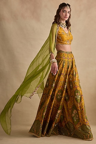Mustard Viscose Silk Flared Sharara Set by Kalista
