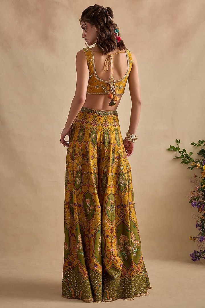 Mustard Viscose Silk Flared Wedding Sharara Set by Kalista at Pernia's Pop Up Shop