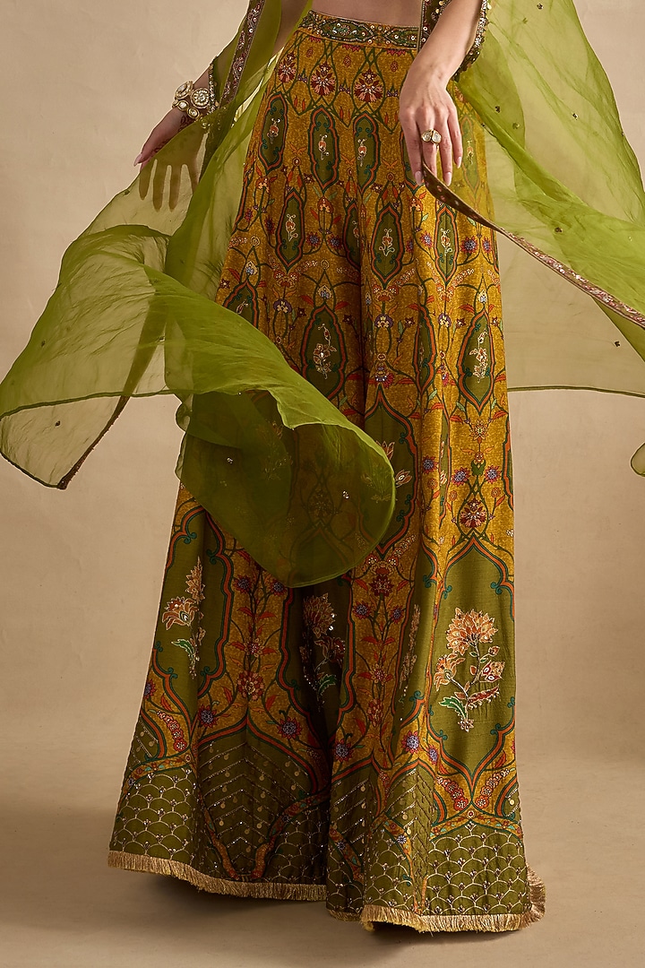 Mustard Viscose Silk Flared Wedding Sharara Set by Kalista at Pernia's Pop Up Shop