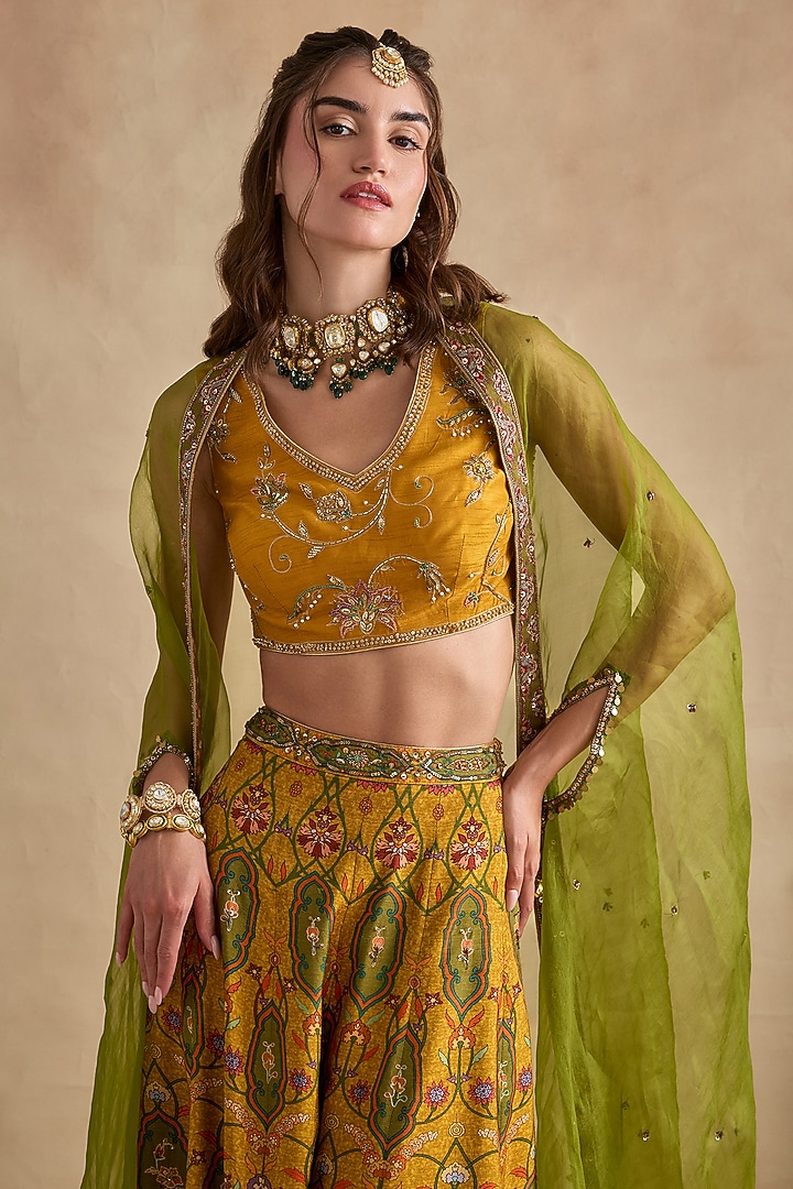 Mustard Viscose Silk Flared Wedding Sharara Set by Kalista at Pernia's Pop Up Shop