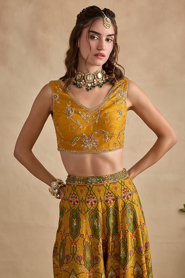 Mustard Viscose Silk Flared Wedding Sharara Set by Kalista at Pernia's Pop Up Shop