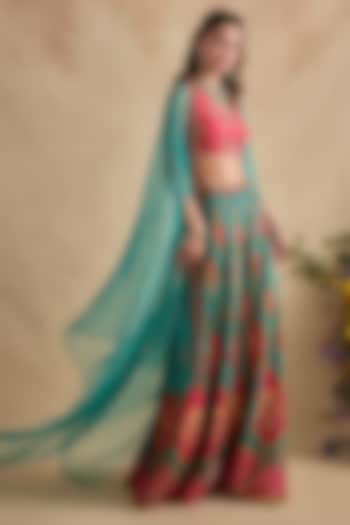 Sea Blue Viscose Silk Flared Wedding Sharara Set by Kalista at Pernia's Pop Up Shop