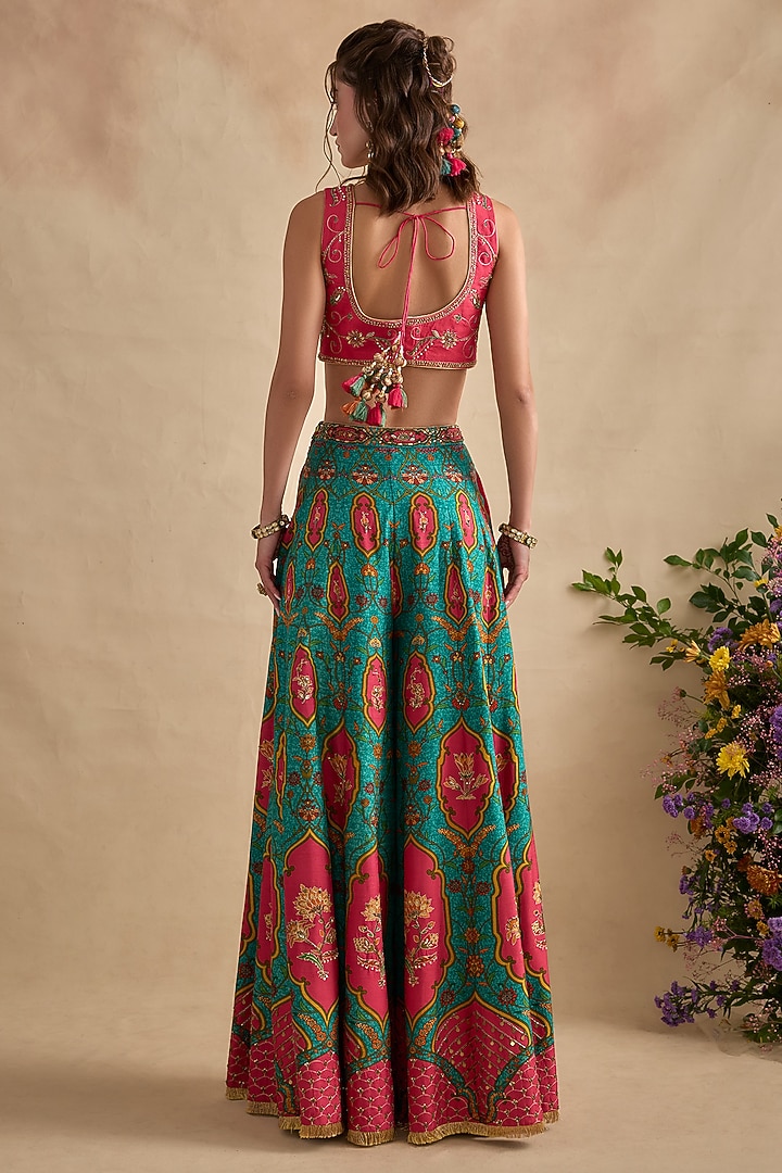 Sea Blue Viscose Silk Flared Wedding Sharara Set by Kalista at Pernia's Pop Up Shop