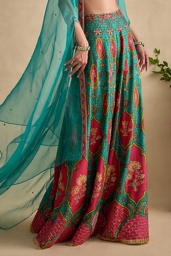 Sea Blue Viscose Silk Flared Wedding Sharara Set by Kalista at Pernia's Pop Up Shop