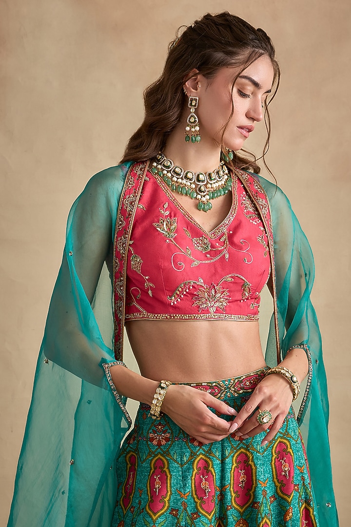 Sea Blue Viscose Silk Flared Wedding Sharara Set by Kalista at Pernia's Pop Up Shop