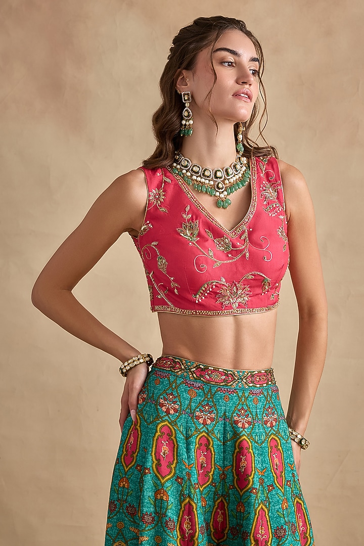 Sea Blue Viscose Silk Flared Wedding Sharara Set by Kalista at Pernia's Pop Up Shop