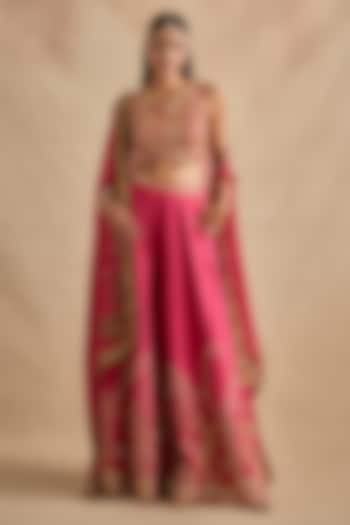 Hot Pink Viscose Silk Flared Wedding Sharara Set by Kalista at Pernia's Pop Up Shop
