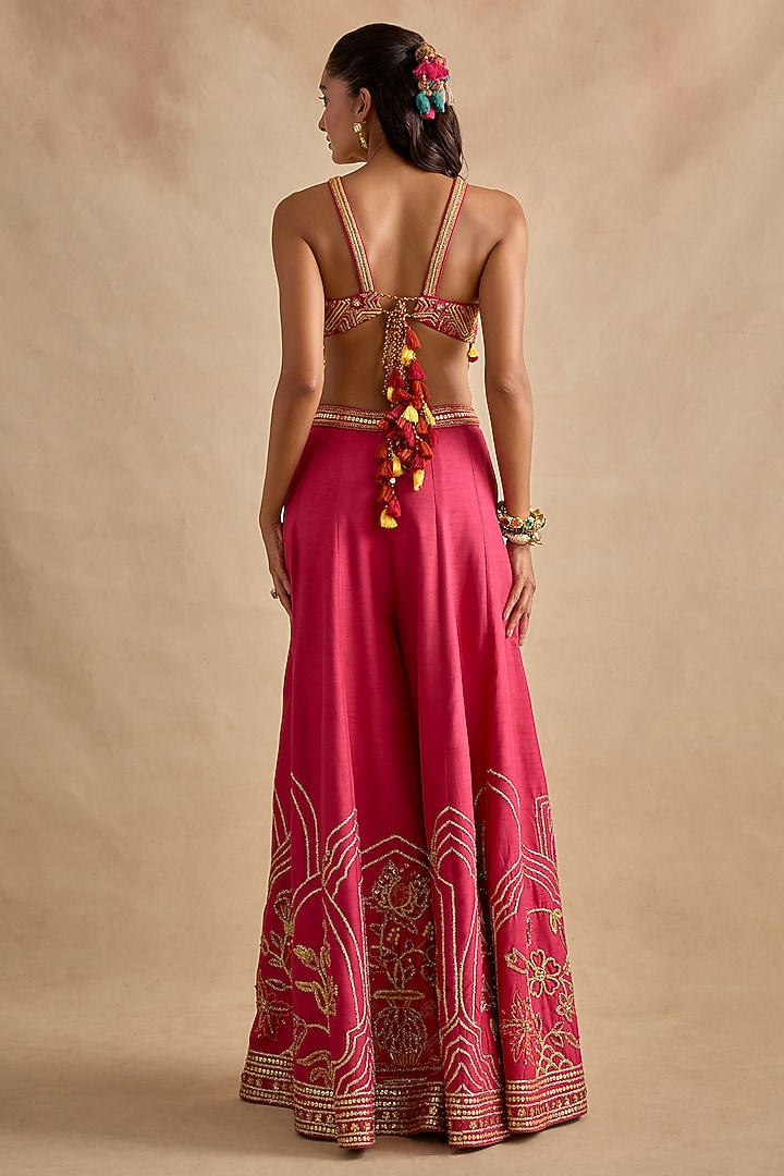 Hot Pink Viscose Silk Flared Wedding Sharara Set by Kalista at Pernia's Pop Up Shop