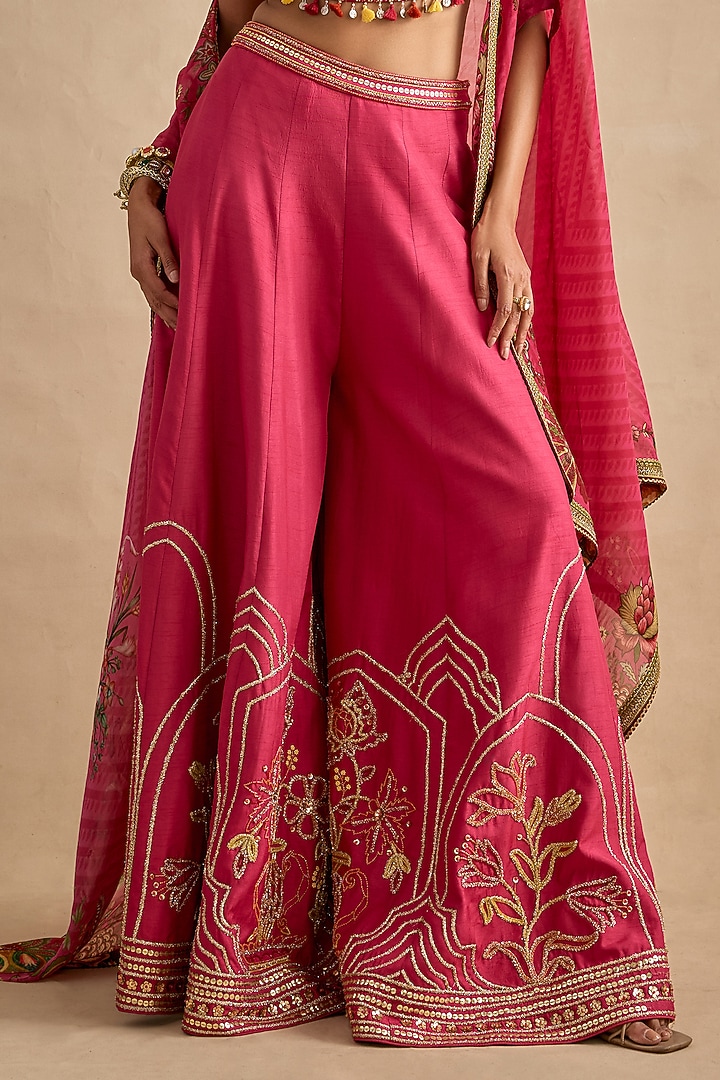 Hot Pink Viscose Silk Flared Wedding Sharara Set by Kalista at Pernia's Pop Up Shop