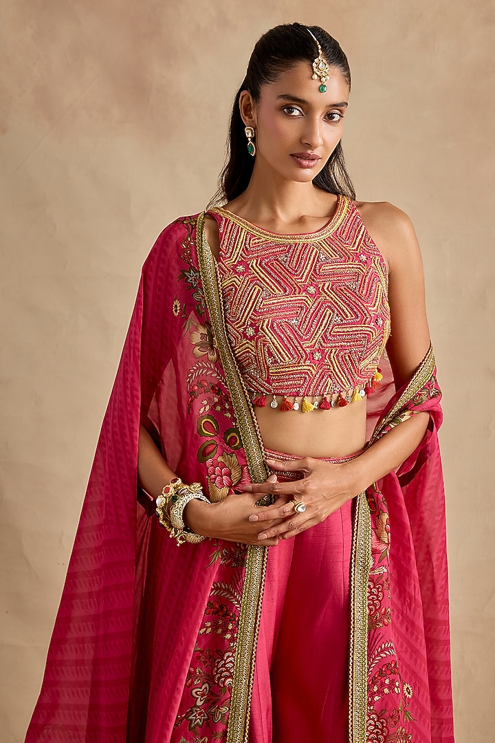 Hot Pink Viscose Silk Flared Wedding Sharara Set by Kalista at Pernia's Pop Up Shop