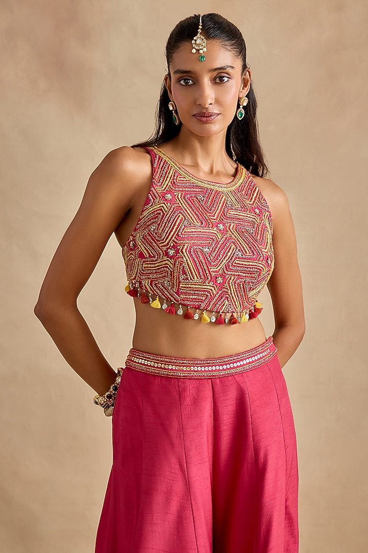Hot Pink Viscose Silk Flared Wedding Sharara Set by Kalista at Pernia's Pop Up Shop