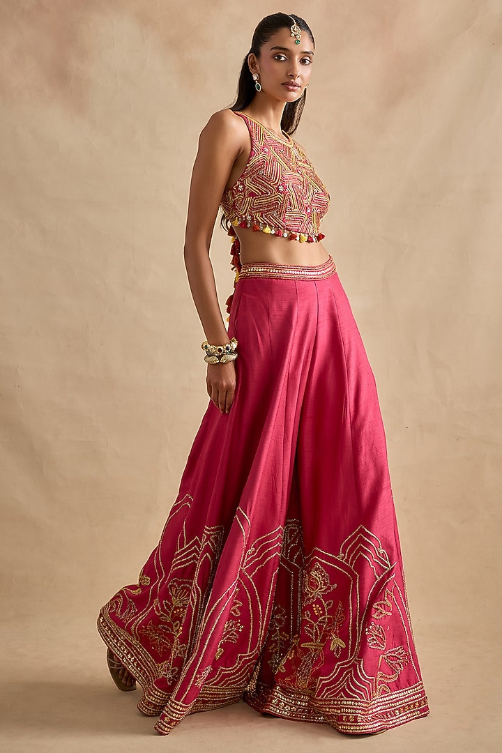 Hot Pink Viscose Silk Flared Wedding Sharara Set by Kalista at Pernia's Pop Up Shop