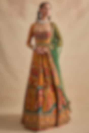 Mustard Viscose Silk Thread Hand Embroidered Wedding Anarkali Set by Kalista at Pernia's Pop Up Shop