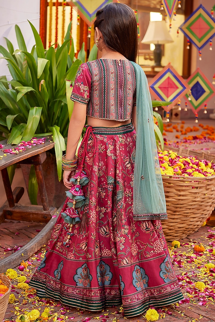 Fuchsia Pink Dola Silk Sequins & Bead Embroidered Lehenga Set For Girls by Kalista kids at Pernia's Pop Up Shop