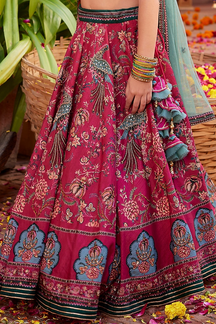 Fuchsia Pink Dola Silk Sequins & Bead Embroidered Lehenga Set For Girls by Kalista kids at Pernia's Pop Up Shop