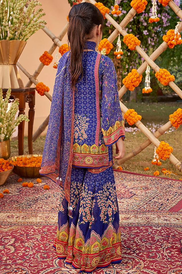 Midnight Blue Viscose Georgette Gharara Set For Girls by Kalista kids at Pernia's Pop Up Shop